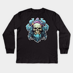 Bearded Pirate Flag Skull & Bones Kids Long Sleeve T-Shirt